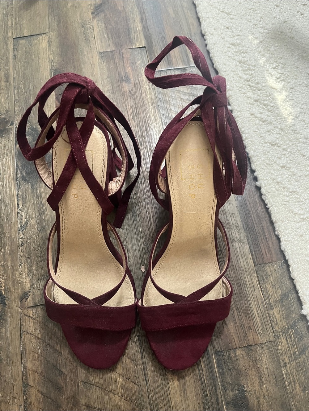 ShuShop Burgundy Lace-Up Ankle Wrap Heels